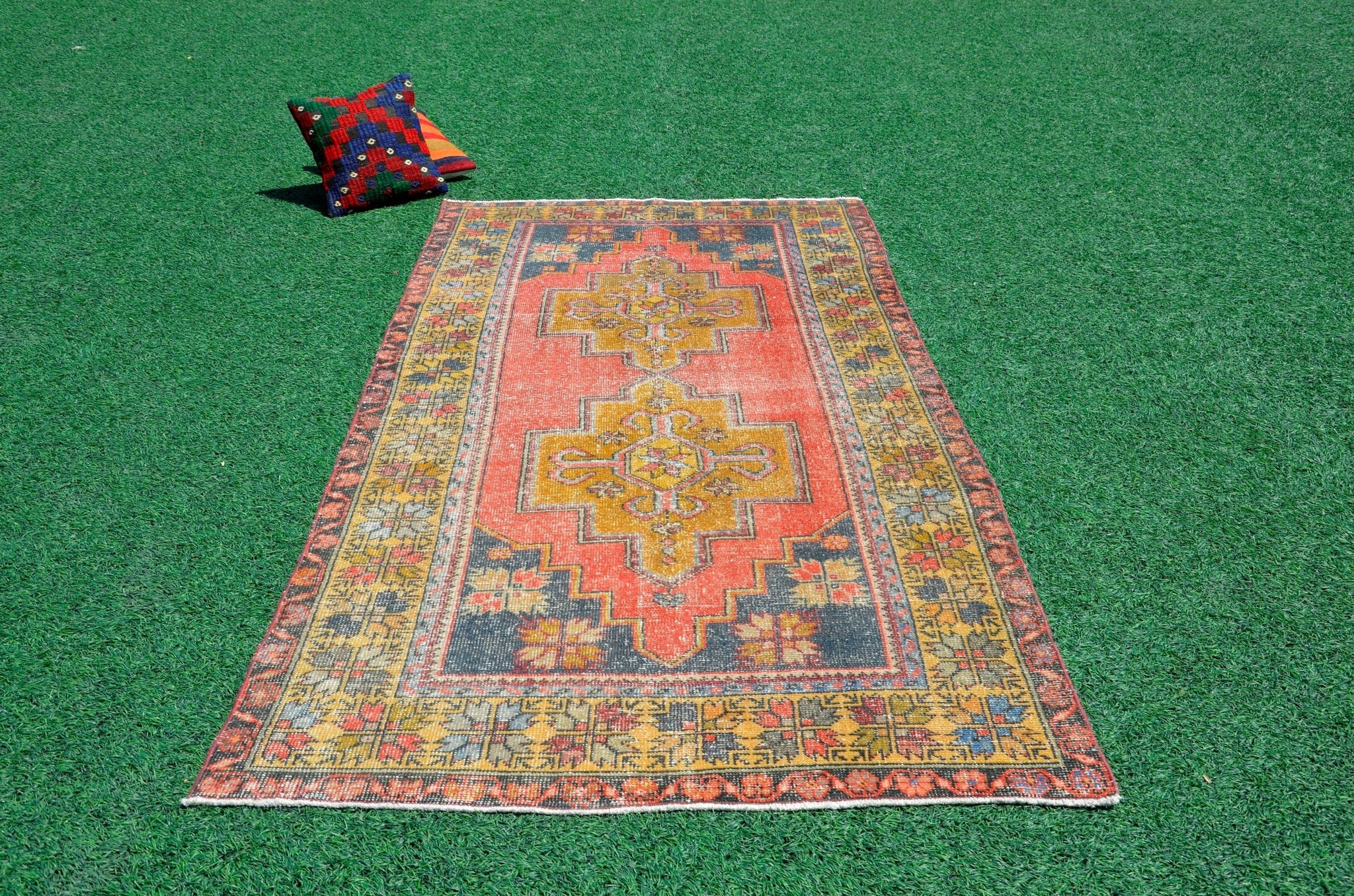 Natural oushak Turkish rug for home decor, Vintage rug, area rug boho rug bedroom rug kitchen rug bathroom rug kilim rugs handmade, rugs 4x8, 666323