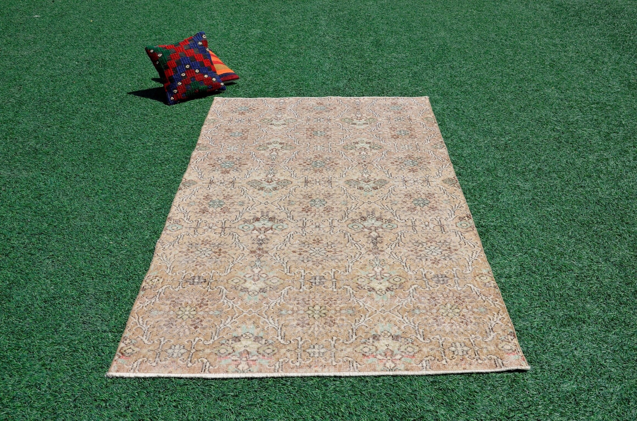 Handmade Natural oushak Turkish rug for home decor, Vintage rug, area rug boho rug bedroom rug kitchen rug bathroom rug kilim rugs, rugs 4x7, 666326