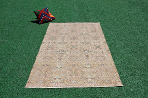 Handmade Natural oushak Turkish rug for home decor, Vintage rug, area rug boho rug bedroom rug kitchen rug bathroom rug kilim rugs, rugs 4x7, 666326