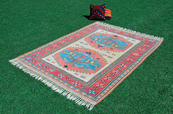 Turkish Natural oushak rug for home decor, Vintage rug, area rug boho rug bedroom rug kitchen rug bathroom rug kilim rugs handmade, rugs 5x7, 666332