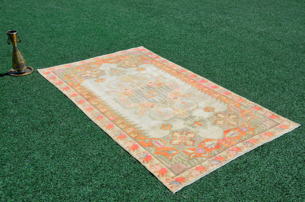 Unique Natural oushak Turkish rug for home decor, Vintage rug, area rug boho rug bedroom rug kitchen rug kilim rugs handmade, rugs 4x7, 666343