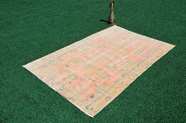 Turkish Natural oushak rug for home decor, Vintage rug, area rug boho rug bedroom rug kitchen rug bathroom rug kilim rugs handmade, rugs 4x7, 666344