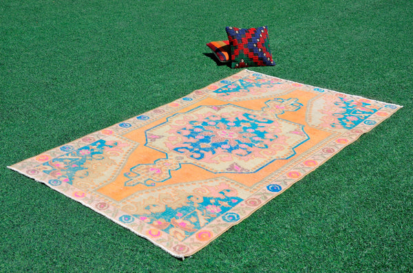 Turkish Natural oushak rug for home decor, Vintage rug, area rug boho rug bedroom rug kitchen rug bathroom rug kilim rugs handmade, rugs 4x7, 666354