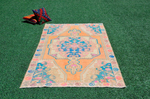 Turkish Natural oushak rug for home decor, Vintage rug, area rug boho rug bedroom rug kitchen rug bathroom rug kilim rugs handmade, rugs 4x7, 666354