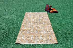 Turkish Natural oushak rug for home decor, Vintage rug, area rug boho rug bedroom rug kitchen rug bathroom rug kilim rugs handmade, rugs 3x7, 666359