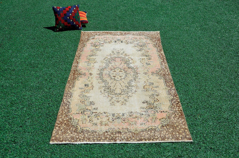 Handmade Natural oushak Turkish rug for home decor, Vintage rug, area rug boho rug bedroom rug kitchen rug bathroom rug kilim rugs, rugs 4x7, 666385