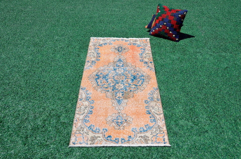 Small area Handmade Turkish Vintage rug for home decor, bathroom rug, area rug oushak rug boho rug kitchen rug  kilim rug door mat, rugs 2x5, 666456