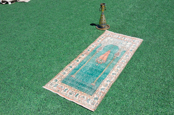 Small area Handmade Turkish Vintage rug for home decor, bathroom rug, area rug oushak rug boho rug kitchen rug  kilim rug door mat, rugs 2x5, 666460