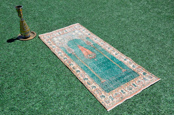 Small area Handmade Turkish Vintage rug for home decor, bathroom rug, area rug oushak rug boho rug kitchen rug  kilim rug door mat, rugs 2x5, 666460