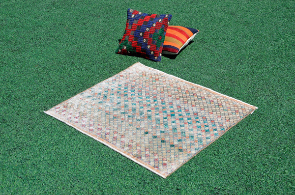 Small area Handmade Turkish Vintage rug for home decor, bathroom rug, area rug oushak rug boho rug kitchen rug  kilim rug door mat, rugs 3x3, 666461