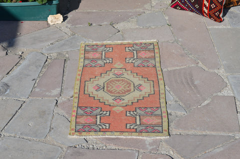 Turkish Handmade Vintage small area rug doormat for home decor, bathroom rug, area oushak rug bathroom mat kitchen kilim rug, rug 2.9x1.4, 664736