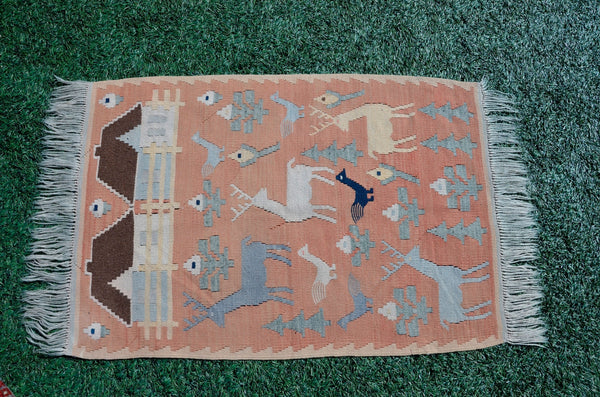 Small area Handmade Turkish Vintage rug for home decor, bathroom rug, area rug oushak rug boho rug kitchen rug  kilim rug door mat, rugs 3x4, 666220
