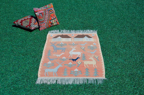 Small area Handmade Turkish Vintage rug for home decor, bathroom rug, area rug oushak rug boho rug kitchen rug  kilim rug door mat, rugs 3x4, 666220